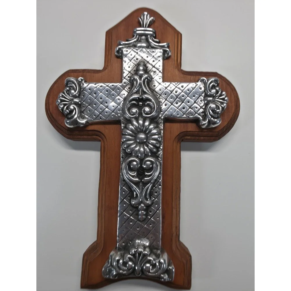 Beautiful Vintage Wood Cross With Silver Cross Overlay Wall Hanging, Stunning